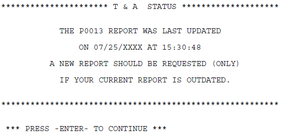 T & A Status Screen